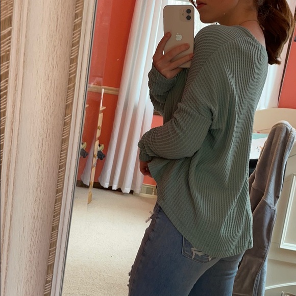 Women’s Blue V-neck Sweater - Picture 4 of 5